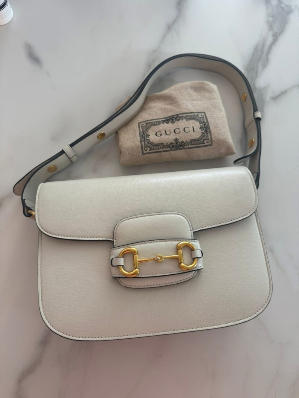 Gucci Cream Leather Shoulder Bag with Gold Horsebit